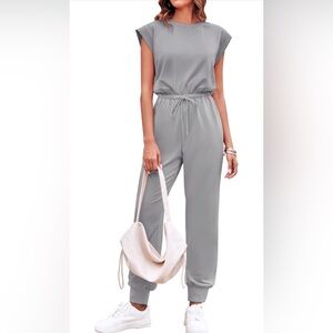Onedreamer Women's Cap Sleeve Crewneck Open Back Jumpsuit Loose Fit One Piece